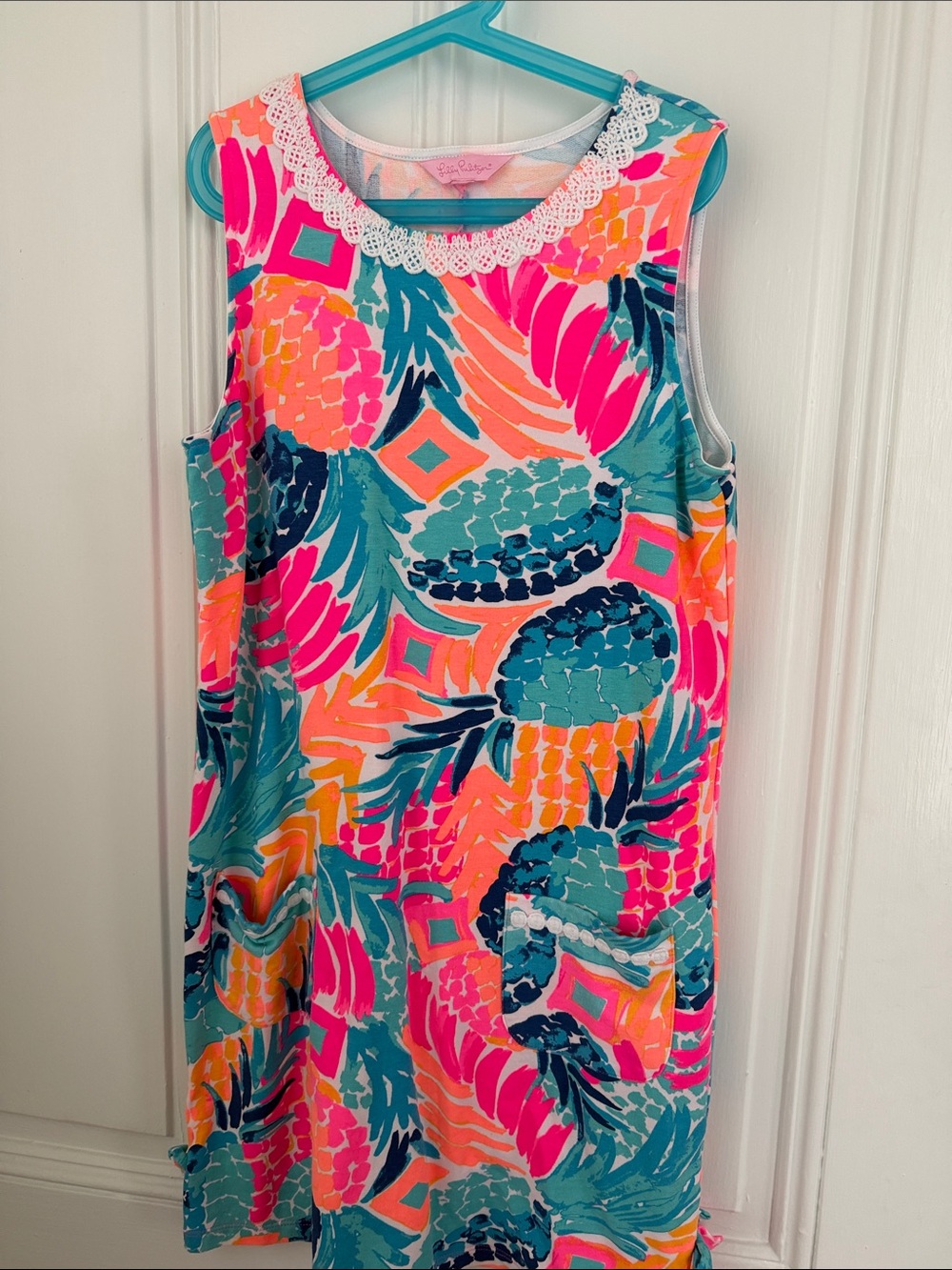 Lilly Pulitzer Girls' Bright Tropical Print Sleeveless Dress - Pink & Teal xl